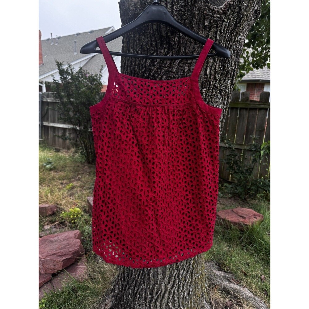 Burgundy Eyelet Silk Tank Top Women's Size S‎ Berry New York&company Cute Cutout